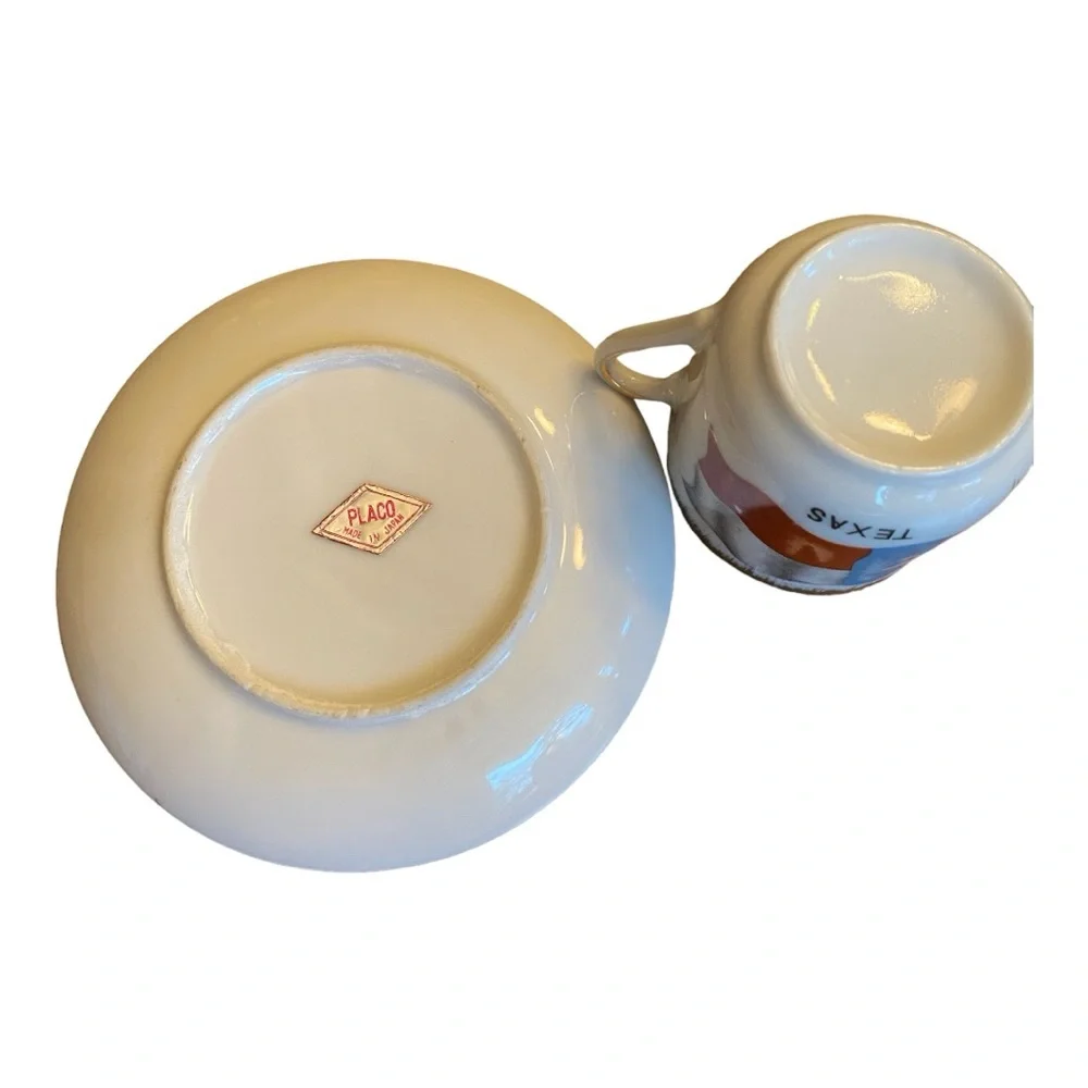 VTG Texas Souvenir Miniature Cup Saucer Set Gold Trim Japan Porcelain